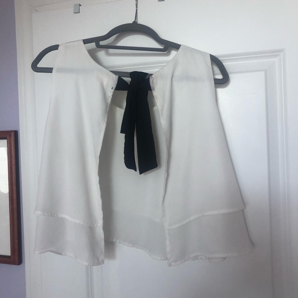 White Two Layer Blouse With Open Tie Back - image 3
